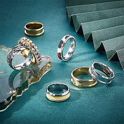 16 Stück 16 Stil 201 Edelstahl geriffelte Fingerring-Einstellungen&nbsp;STAS-PH0004-39