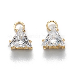 真鍮クリアキュービックジルコニアチャーム  長持ちメッキ  三角形  ミックスカラー  11.5x9x6mm  穴：2mm&nbsp;ZIRC-G170-15
