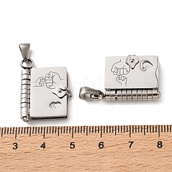 304ステンレスペンダント  拳を握るチャーム付きの本  洗練された  ステンレス鋼色  25x18x4.5mm  穴：5.5x2.5mm&nbsp;SA-CBA694E-01P-01