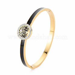 Ionenplattierung (IP) Kristall Strass flach rund mit Baum des Lebens Armreif&nbsp;BJEW-N017-005LG