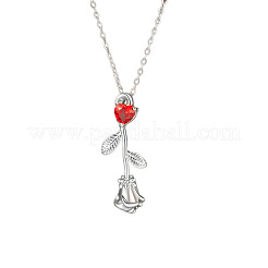 Collier pour femme avec pendentif rose en laiton pavé de zirconiums cubiques transparents et chaîne câble en acier inoxydable 304&nbsp;WG1B5AB-03