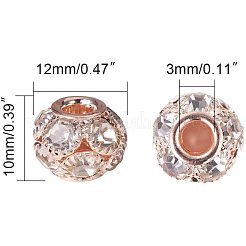 真鍮ビーズ  グレードラインストーン  ロンデル  ローズゴールド  クリスタル  12x10mm  穴：3mm  30個/箱&nbsp;RB-NB0001-12RG