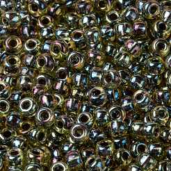 MIYUKIラウンドロカイユビーズ  日本製シードビーズ  （rr343)ダークライムで裏打ちされたペリドット  8/0  3mm  穴：1mm  約422~455PCS /ボトル  10 G /ボトル&nbsp;SEED-JP0009-RR0343
