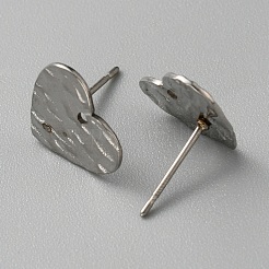 304ステンレススチールのテクスチャードジオメトリスタッドピアス金具（穴付き）  ステンレス鋼色  ハート  11x12mm  穴：1mm  ピン：0.6mm&nbsp;STAS-WH0027-54I