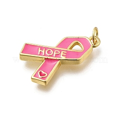 Октябрь рак груди розовая лента осведомленности латунные эмалевые подвески&nbsp;KK-G525-10G-06