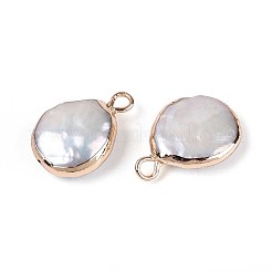 Плоские круглые подвески из натурального жемчуга кеши с гальваническим покрытием&nbsp;LS-PEAR-S018-02C-01B