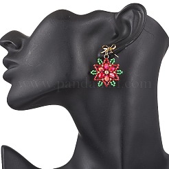 Латунные бусины рождественские цветы снежинки серьги-гвоздики EJEW-MZ00492