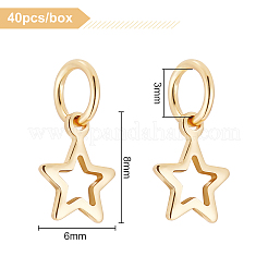 真鍮製チャーム40個  丸カン付き  長持ちメッキ  スター  中空  18KGP本金メッキ  8x6x0.8mm  穴：3mm&nbsp;KK-BC0007-06