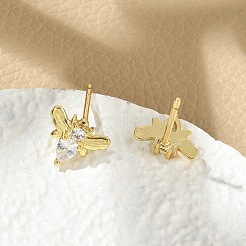 Boucles d'oreilles en laiton zircon cubique micro pavé clair&nbsp;EJEW-R016-26G-11