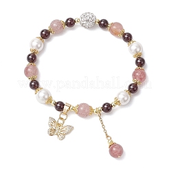 Браслеты из натуральных гранатовых и земляничных кварцевых бусин и ракушечного жемчуга BJEW-JB11821