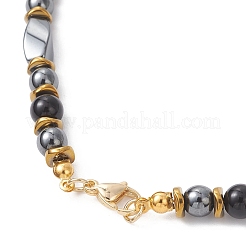 Collane di perline di ossidiana naturale rotonda e di ematite sintetica non magnetica intrecciata&nbsp;NJEW-JN05728-02