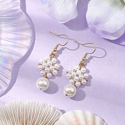 Женские серьги с подвесками из ракушек и латуни EJEW-TA00557