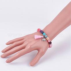 Матовый смешанный драгоценный камень бисером стрейч браслеты BJEW-JB03166