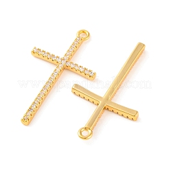 真鍮マイクロパヴェクリアキュービックジルコニアペンダント  クロス  18KGP本金メッキ  16.5x2.2mm  穴：1.4~1.5mm&nbsp;KK-U017-09F-G