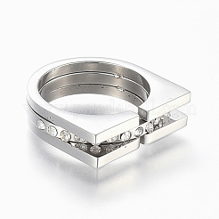 304ステンレススチールワイドバンド指輪  ラインストーン付き  サイズ6~9  ステンレス鋼色  16~19mm&nbsp;RJEW-E153-08P