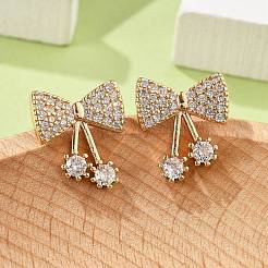 Женские серьги-гвоздики из латуни с микропаве и прозрачным кубическим цирконием EJEW-G428-26G-03
