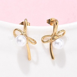 Серьги-гвоздики из нержавеющей стали 304 с бантом&nbsp;EJEW-C142-07G