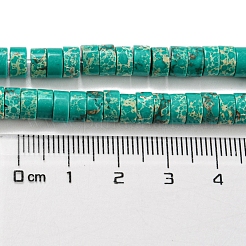 合成インペリアルジャスパー染めビーズ連売り  ディスク  ヒシビーズ  ダークシアン  6~6.5x3~3.5mm  穴：1.2mm  約107個/連  14.88''~14.96''（37.8~38センチメートル）&nbsp;G-D077-D01-01D