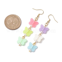 アクリルダングルピアス  304ステンレススチールピアスフック付き  蝶  ゴールドカラー  70x14mm&nbsp;EJEW-JE05751-01