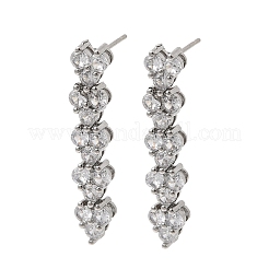 Плоские круглые серьги-гвоздики из латуни с микропаве и прозрачным фианитом&nbsp;EJEW-H180-12P