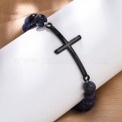 Круглые браслеты из натуральных бусин содалита BJEW-F493-08EB-02