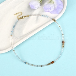 Ожерелья из круглых бусин с натуральным аквамарином&nbsp;NJEW-YW00007