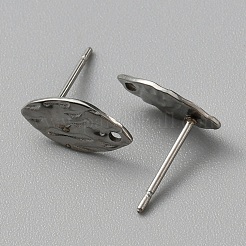 304ステンレススチールテクスチャジオメトリスタッドピアスファインディングスホール付き  馬の目  12x6mm  穴：1mm  ピン：0.6mm&nbsp;STAS-WH0027-54E