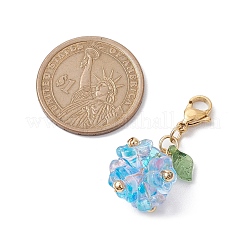 5個の花のアクリルとガラスのペンダント装飾  バッグのキーホルダー用のロブスター クロー留め具飾り  ミックスカラー  35mm&nbsp;HJEW-TA00178