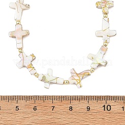 Halsketten aus natürlichen Süßwassermuscheln im Drawbench-Stil mit religiösem Kreuzmotiv für Damen&nbsp;NJEW-JN06648