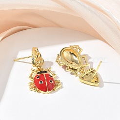 Boucles d'oreilles pendantes coccinelle en laiton serties de micro-pavés de zirconiums cubiques pour femmes&nbsp;EJEW-A167-17G