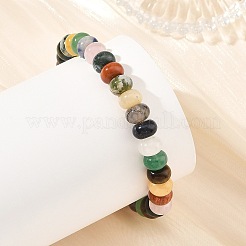 Bracelets extensibles en perles heishi rondelles de pierres fines naturelles mélangées de 8 mm&nbsp;BJEW-JB14425