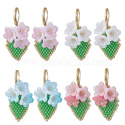 4 пара серег ручной работы из стеклянных бусин в форме цветка с застежкой-русалкой EJEW-MZ00487