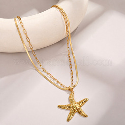 Collana a doppio strato con ciondolo a stella marina in acciaio inossidabile 304 per donna&nbsp;WG432B6-01