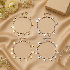 4 шт. 4 стиля железная бабочка сердце кусочек подвеска волнистая цепочка браслеты на ногу для женщин&nbsp;AJEW-HY0002-66