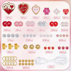 DIY-Set zum Basteln von doppellagigen Stretch-Armbändern mit Valentinstagsthema aus Emaille-Anhängern und Glasperlen&nbsp;DIY-SC0028-70