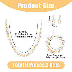 2 set di 2 colori di collana e bracciale con catena a maglie a forma di fiore in plastica con perle sintetiche e orecchini pendenti&nbsp;SJEW-FI0001-21