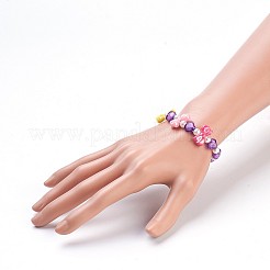 アクリルビーズキッズストレッチブレスレット  ちょう結び＆ハート＆ラウンド  パープル  1-5/8インチ（4.3cm）&nbsp;BJEW-JB03885-03