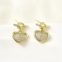 Серьги-гвоздики в форме сердца из латуни с прозрачным кубическим цирконием&nbsp;EJEW-L261-015G