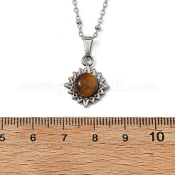 Halskette mit Sonnenanhänger aus natürlichem Edelsteinmix und 304er Edelstahl&nbsp;NJEW-JN06551