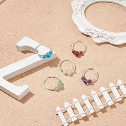 Круглое кольцо из бисера с натуральным и синтетическим драгоценным камнем RJEW-JR00514