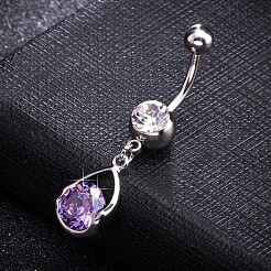 Латунное кольцо пупка с фианитом AJEW-EE0004-47C