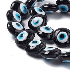 手作りナザールボンジュウランプワークビーズ連売り  フラットラウンド  ミックスカラー  14~15.5x8mm  穴：1~1.4mm  約24個/連  12.60インチ（32cm）&nbsp;LAMP-G157-01