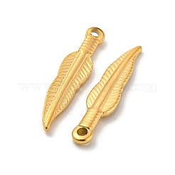 304ステンレスペンダント  フェザーチャーム  14KGP本金メッキ  28.5x6x2.5mm  穴：1.8mm&nbsp;STAS-L022-212G