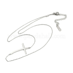 304 нержавеющая сталь религия изогнутый крест кулон кабель цепь ожерелья для женщин&nbsp;NJEW-P320-13P