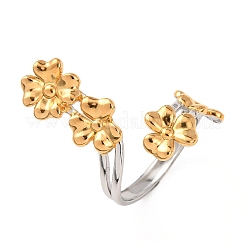 女性用304ステンレススチールオープンカフリング  黄金＆ステンレススチール  花  usサイズ9 3/4(19.5mm)&nbsp;RJEW-K321-03C
