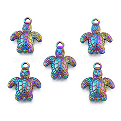 ステンレスペンダント201個  カメ  虹色  18.5x15x3mm  穴：1.8mm&nbsp;STAS-N098-174M