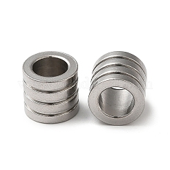 変色しない304ステンレススチールヨーロピアンビーズ  大穴ビーズ  溝付き柱  ステンレス鋼色  10x9mm  穴：6mm&nbsp;STAS-Z045-01P