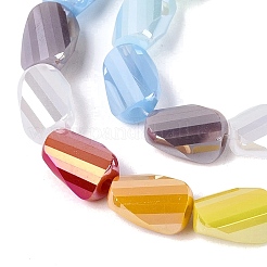 電気メッキオペークガラスビーズ連売り  ツイスト  多面カット  ミックスカラー  9~9.5x6~6.5x4~5mm  穴：1~1.4mm  約42~50個/連  15.16~18.11インチ（38.5~46cm）&nbsp;EGLA-N022-10A-B01