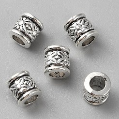 チベット風合金ヨーロピアンビーズ  大穴ビーズ  花を持つ列  アンティークシルバー  8x7.5mm  穴：4mm&nbsp;PALLOY-CJC0006-30AS