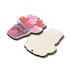 片面プリントウッドビッグペンダント  バレンタインデーのチャーム  ハート  50x39x2.5mm  穴：2mm&nbsp;WOOD-B008-07